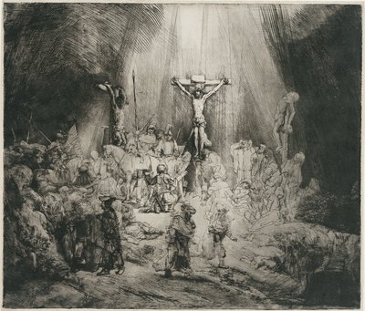 Christus gekruisigd tussen de twee dieven (De drie kruisen) door Rembrandt van Rijn
