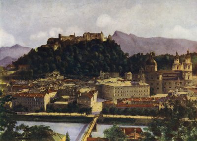 Een Uitzicht op Salzburg en de Hohen-Salzburg, Oostenrijk door after A. Langfier