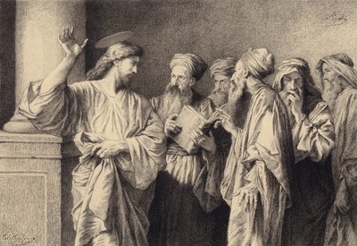 Jezus en de schriftgeleerden en oudsten door after Albert Robida
