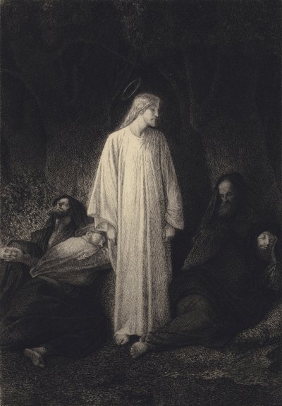 Jezus en de slapende discipelen door after Albert Robida