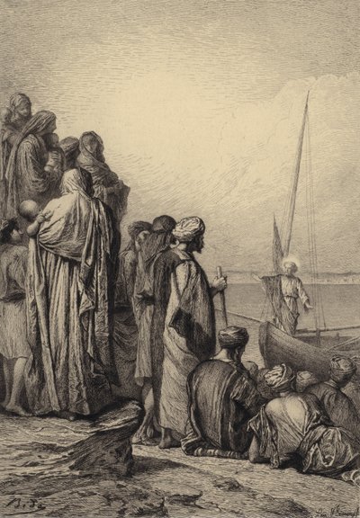 Jezus onderwijst in een schip door after Albert Robida