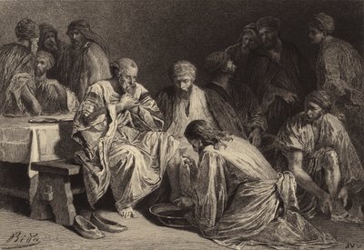 Jezus wast de voeten van de discipelen door after Albert Robida