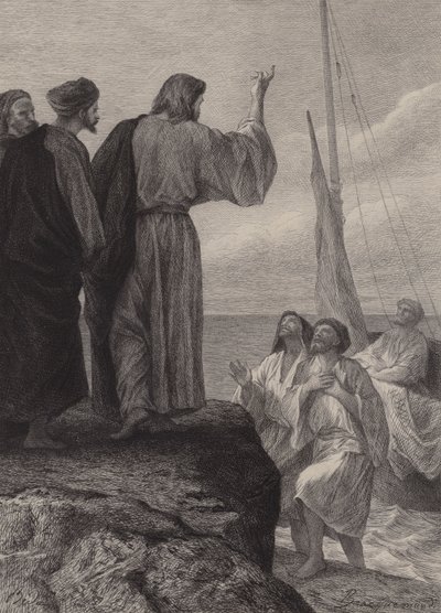 De roeping van Jakobus en Johannes door after Albert Robida