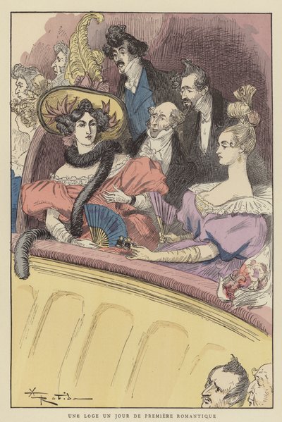 Een loge op een romantische première door after Albert Robida