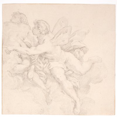 Twee figuren in de wolken, een van hen mogelijk een allegorie van een wind door after Carlo Maratti