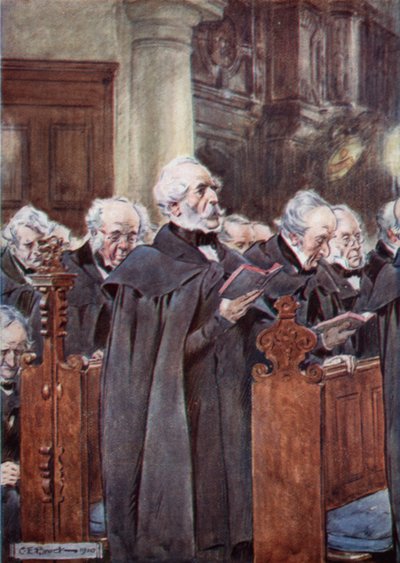 Zijn lieve oude hoofd was gebogen over zijn gebedenboek door after Charles Edmund Brock