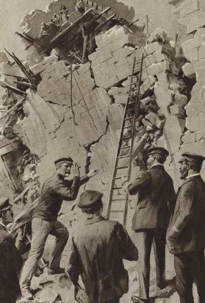 Een Engelse zeeman helpt bij de reddingsoperatie na de aardbeving in Messina door after Charles Mills Sheldon