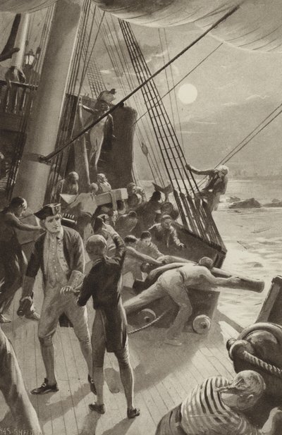 Het schip van Kapitein James Cook in problemen bij Kaap Tribulation door after Charles Mills Sheldon