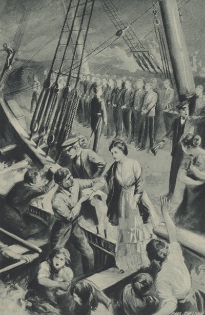 De mannen van de Birkenhead staan in de houding terwijl het schip zinkt in het water door after Charles Mills Sheldon
