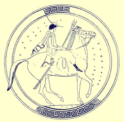 Jongen op paard, illustratie uit Griekse Vaas Schilderijen door J. E. Harrison en D. S. MacColl, gepubliceerd 1894 door after English School