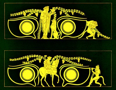 Dionysos, Hephaistos en satyrs, illustratie uit Griekse Vaas Schilderijen door J. E. Harrison en D. S. MacColl, gepubliceerd 1894 door after English School