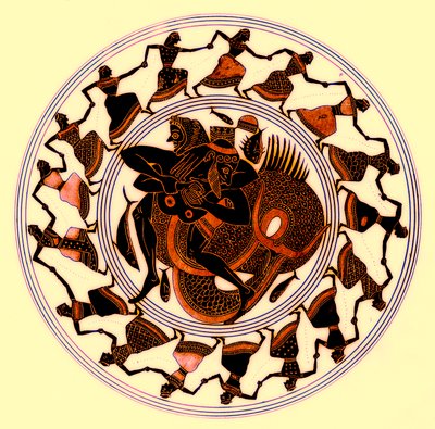 Herakles worstelt met Triton, illustratie uit Griekse Vaas Schilderijen door J. E. Harrison en D. S. MacColl, gepubliceerd 1894 door after English School