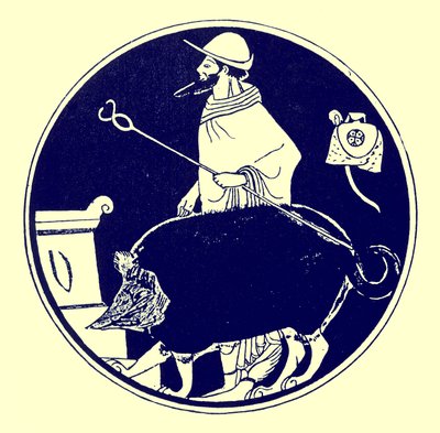 Hermes en de gemaskerde hond, illustratie uit Griekse Vaas Schilderijen door J. E. Harrison en D. S. MacColl, gepubliceerd 1894 door after English School