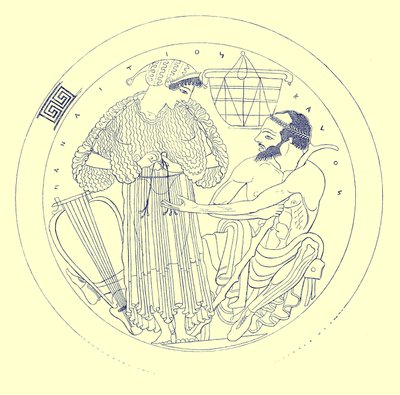 Interieur van Cylix door Euphronios, illustratie uit Griekse Vaas Schilderijen door J. E. Harrison en D. S. MacColl, gepubliceerd 1894 door after English School