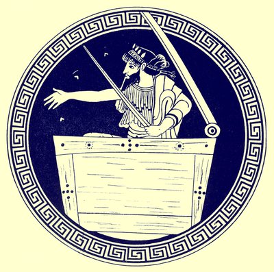 Thoas in de kist, illustratie uit Griekse Vaas Schilderijen door J. E. Harrison en D. S. MacColl, gepubliceerd 1894 door after English School