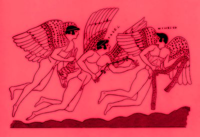 Drie gevleugelde liefdesgoden, illustratie uit Griekse Vaas Schilderijen door J. E. Harrison en D. S. MacColl, gepubliceerd 1894 door after English School