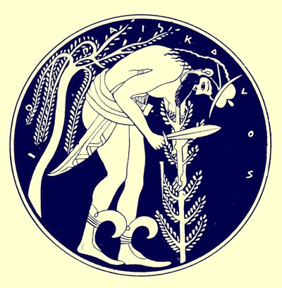 Houthakker aan het werk, illustratie uit Griekse Vaas Schilderijen door J. E. Harrison en D. S. MacColl, gepubliceerd 1894 door after English School