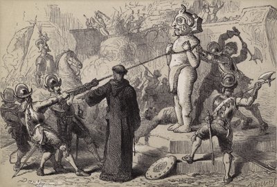 Spanjaarden vernietigen Mexicaanse afgoden door after Felix Octavius Carr Darley