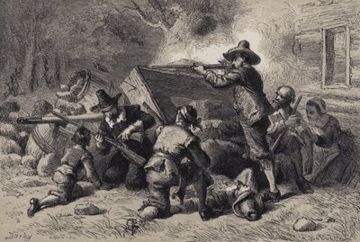 Virginians die zichzelf verdedigen tegen Indianen door after Felix Octavius Carr Darley