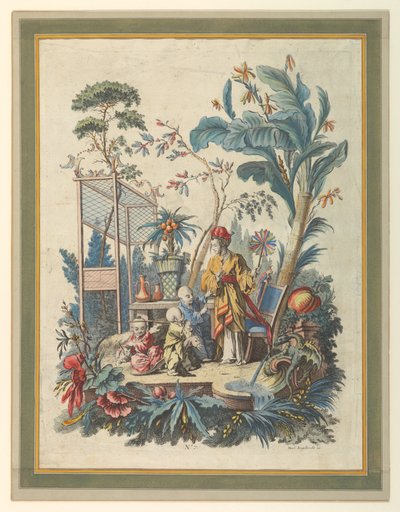 Plaat 7 van een Set Chinese Genrescènes door after Francois Boucher