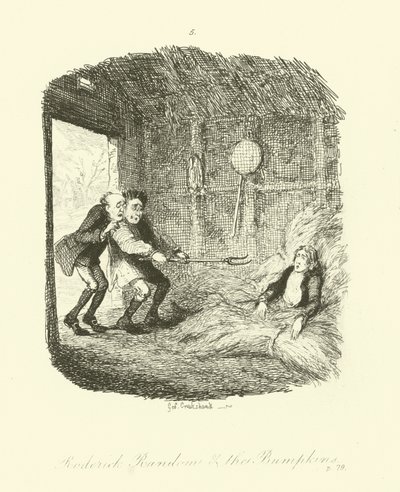 Illustratie voor Roderick Random door Tobias Smollett door after George Cruikshank