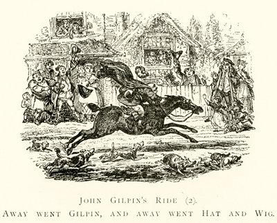 John Gilpins rit (2), weg ging Gilpin, en weg gingen hoed en pruik door after George Cruikshank