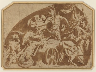 Vlucht van Meriones, met de Dode Coeranos die uit de Strijdwagen Wordt Gesleept door after Giulio Romano
