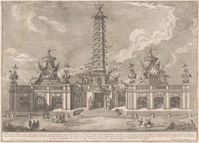 De Tweede Macchina voor de Chinea van 1758: De Porseleinen Toren van Nanjing door after Giuseppe Palazzi attritbuted to Giuseppe Pozzi after Paolo Posi