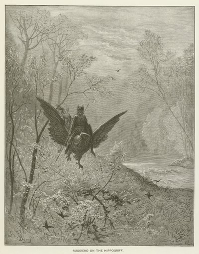 Ruggiero op de Hippogriff door Gustave after Dore