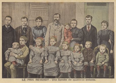 Ontvangers van de Reverdy-prijs. De familie Vandenbrouch en hun veertien kinderen door after Henri Meyer