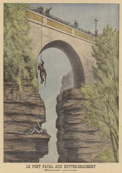 Redding van een zelfmoordpoging bij de brug in het Parc des Buttes-Chaumont, Parijs door after Henri Meyer