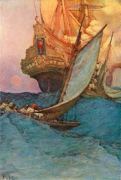 Een aanval op een galeon door after Howard Pyle