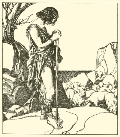 Sir Lamorack hoedt de varkens van Sir Nabon door after Howard Pyle