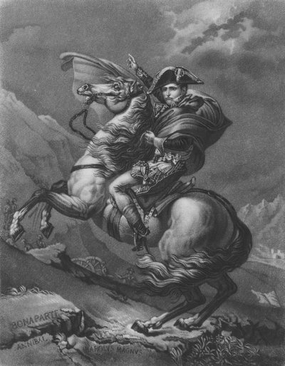 Napoleon Bonaparte steekt de Alpen over door after Jacques Louis David