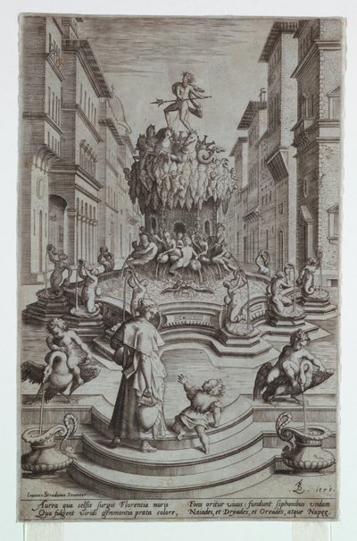 Neptunusfontein, Florence door after Jan van der Straet, called Stradanus