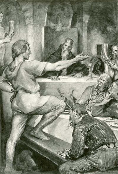 Beowulf antwoordt hooghartig aan Hunferth door after John Henry Frederick Bacon