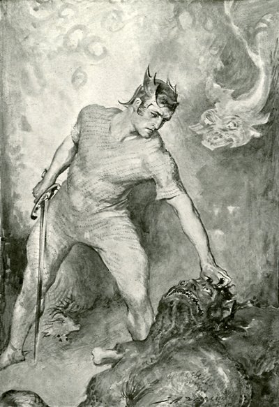 Beowulf scheert het hoofd van Grendel af door after John Henry Frederick Bacon