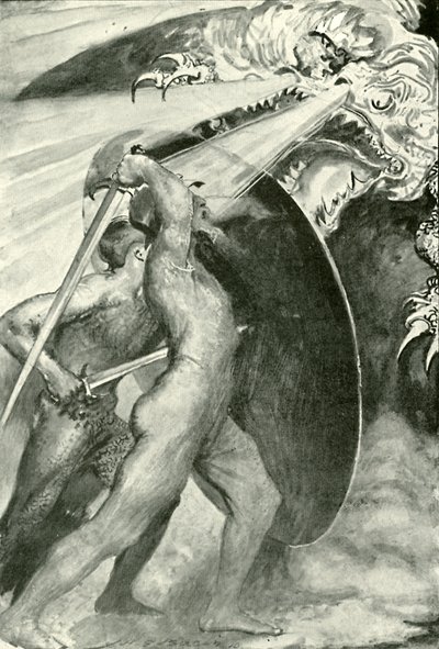 Beide krijgers stonden achter het ijzeren schild door after John Henry Frederick Bacon
