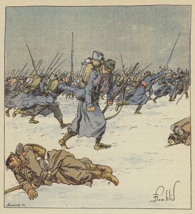 Jager Martin van het 10e bataljon laat zijn bajonet in het lichaam van een Pruisische onderofficier door after Louis Charles Bombled