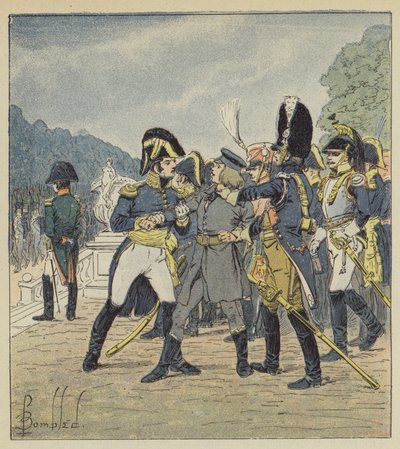 Generaal Rapp laat Stabs, die de Keizer wilde vermoorden, arresteren door een gendarme door after Louis Charles Bombled