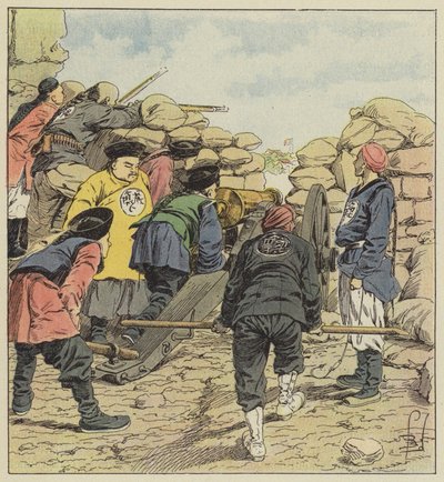 De Chinezen bombarderen de legaties door after Louis Charles Bombled