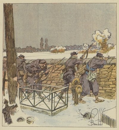 De vrijschutters van Parijs verdedigen de begraafplaats van Montsort door after Louis Charles Bombled