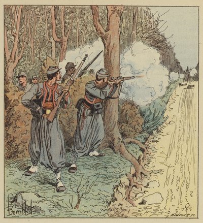 De pauselijke zouaven trekken zich terug door het bos van Orleans, de Beiers tegenhoudend door after Louis Charles Bombled