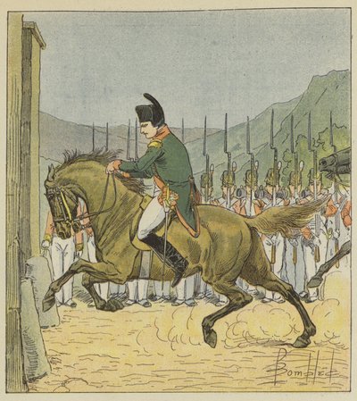 Napoleon dwingt zijn paard Longwood binnen te gaan door after Louis Charles Bombled