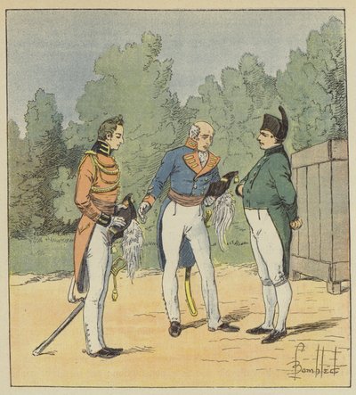 Een Engelse kapitein stelt een luitenant voor aan Napoleon door after Louis Charles Bombled