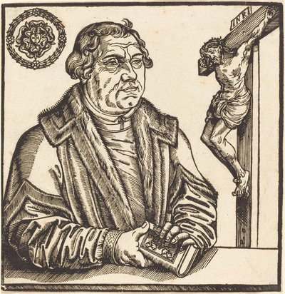 Maarten Luther, Halflengte naar Links met een Boek in zijn Handen door after Lucas Cranach the Younger