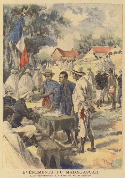 Dienstplichtigen op het eiland Réunion die zich inschrijven voor het Franse leger in Madagaskar door after Oswaldo Tofani