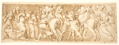De verkrachting van de Sabijnse vrouwen, linkerhelft door after Polidoro da Caravaggio