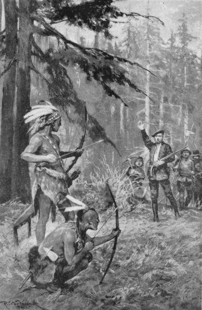 Jacques Cartier ontmoet inboorlingen in een bos nabij de St. Lawrence rivier door after Richard Caton II Woodville