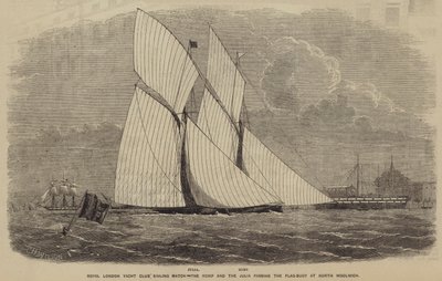 Zeilwedstrijd van de Koninklijke Londense Jachtclub, de Romp en de Julia passeren de Vlagboei bij North Woolwich door after Thomas Harrington Wilson